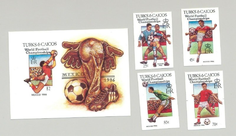 Turks & Caicos 1986 World Cup Soccer 4v & 1v S/S Imperf Proofs, Unissued