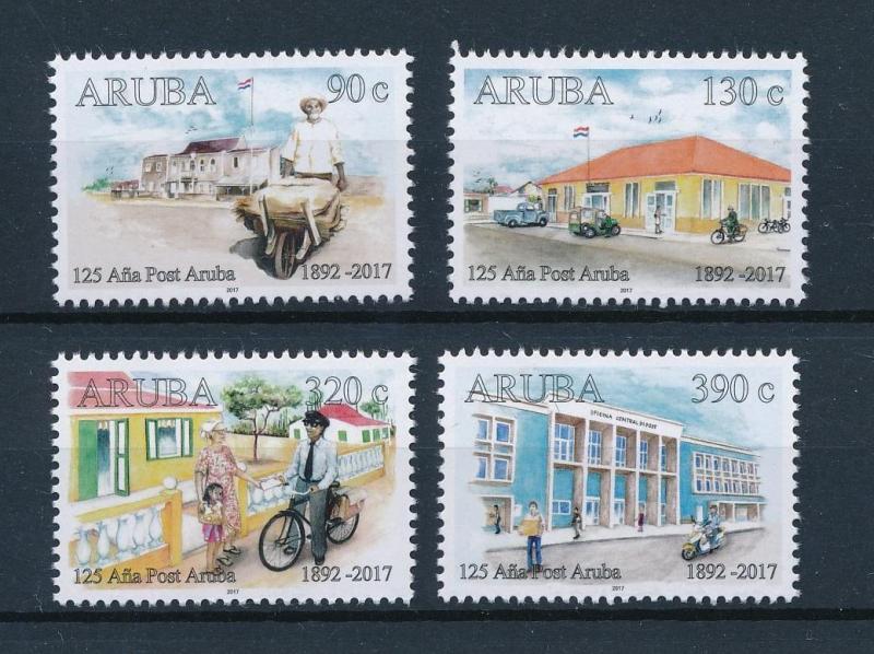 [AR934] Aruba 2017 125 Year post Postman Postoffice Bicycle Motorcycle Flag MNH