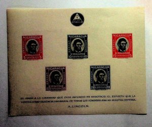 NICARAGUA Sc 828a NH SOUVENIR SHEET OF 1960 - A.LINCOLN - (CT5)