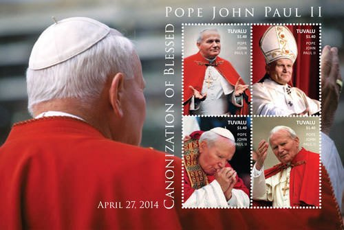 Tuvalu 2014 - Canonization of Blessed Pope John Paul II - Sheet of 4 Stamps  MNH