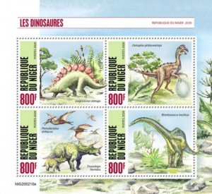 Niger - 2020 Dinosaurs on Stamps - 4 Stamp Sheet - NIG200210a