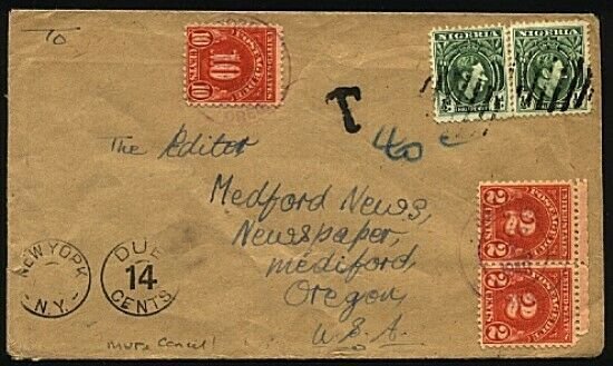 NIGERIA 1940s Taxed cover to USA - GVI ½d(2) mute bars cancel of Lagos.....98395