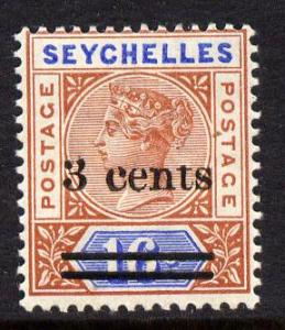 Seychelles 1901 QV surcharged 3c on 16c chestnut & bl...