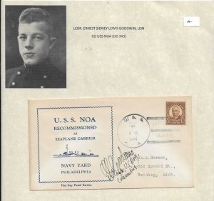 1940 LCDR Ernest Goodwin USN, C.O. USS Noa DD-343 Recommissioning Cover (54323)