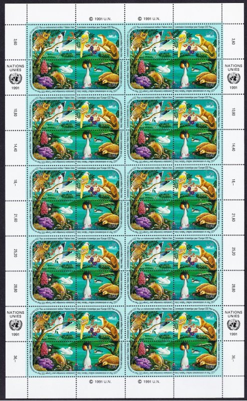 UN Geneva Birds Butterflies Animals Full sheet 1991 MNH SC#198a