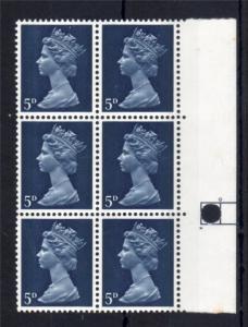 5d MACHIN UNMOUNTED MINT BLOCK + PHOSPHOR CYLINDER NUMBER Cat £30