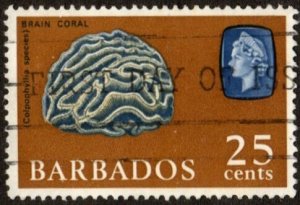 Barbados 276 - Used - 25c Brain Coral (1965) (cv $1.15) +