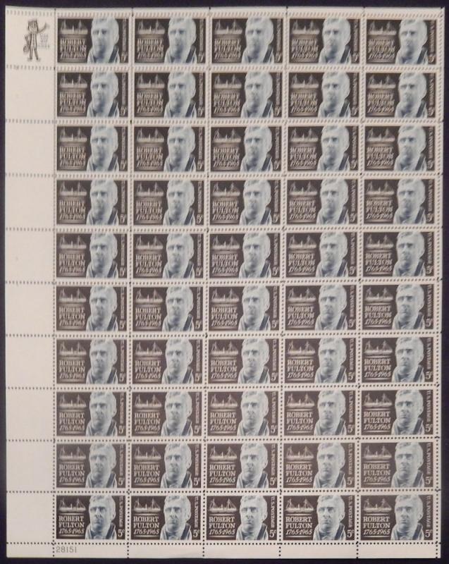 1270 5c Robert Fulton, F-VF NH or better,  FULL SHEE..MORE.. sheet1270