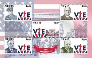 Nevis 2020 - VIE Day Roosevelt, Churchill - Sheet of 5 Stamps Scott #2014 - MNH