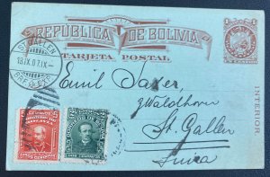 1907 Bolivia Postal Stationery Postcard Cover To St gallen Switzerland