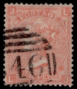 GB QV SG94, 4d vermilion plate 8, FINE USED. Cat £90. LJ