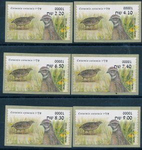 ISRAEL 2015 FAUNA BIRDS COTURNIX COTURNIX ATM LABELS MACHINE # 001 SET MNH