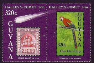 Guyana Birds Parrot Astronomy Halley's comet 2v 1986 MNH SG#1744-1745 MI#161