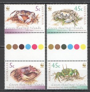 Ft198 2000 Australia Cocos Islands Crabs Wwf Marine Life Gutter #400-3 Set Mnh