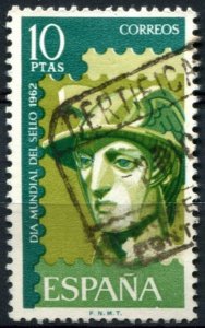 Spain Sc#1110 Used, 10p dp grn, ol grn, brt grn, World Stamp Day (1962) (1962)