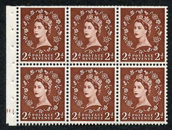 SB77 2d Red Brown Booklet Pane Wmk Edward Upright Cylinder H1 Dot U/M