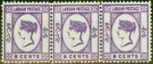 Labuan 1894 8c Bright Mauve SG53 Fine MNH Strip of 3