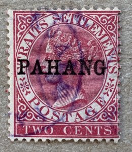 Pahang 1890 2c used with violet ccancel. Scott 6, CV $16.00. SG 6