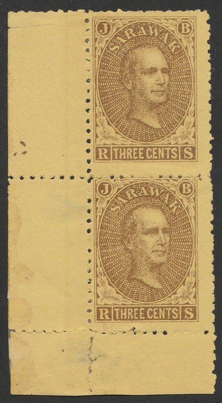 SARAWAK 1869 Brooke 3c brown/yellow mint with gum pair