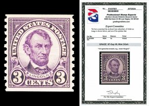 Scott 600 1924 3c Lincoln Coil Mint Single Graded XF-Sup 95 NH with PSE CERT