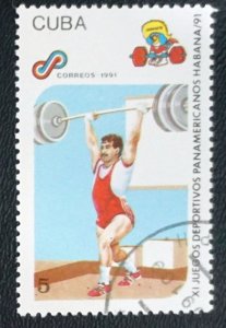 CUBA Sc# 3314 PAN AM GAMES American HAVANA Weightlifting 1991 used / cancelled