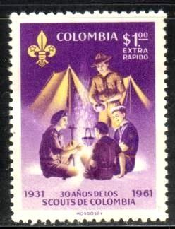 Scouts at Campfire & Tents, Colombia stamp SC#C438 Mint