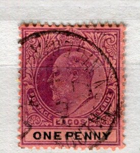 NIGERIA; LAGOS early 1900s ED VII issue fine used Shade of 1d. value