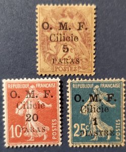 Cilicia 117, 121, 122 --1920, French overprints, CV - $5.00