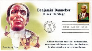 AO-1804, 1980, Benjamin Banneker, Add-on Cachet, First Day Cover, Standard Postm