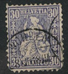 Switzerland Scott 56a used 1867 Helvetia CV$250 see notes