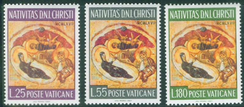 VATICAN Scott 458-460 MNH** 1967 Christmas Nativity set