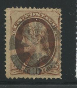 1870 US Stamp #139 10c Used F/VF H. Grill Fancy Cancel Catalogue Value $800 