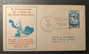 1934 USS Pennsylvania Cachet to Buffalo New York Presidential Review Cancel