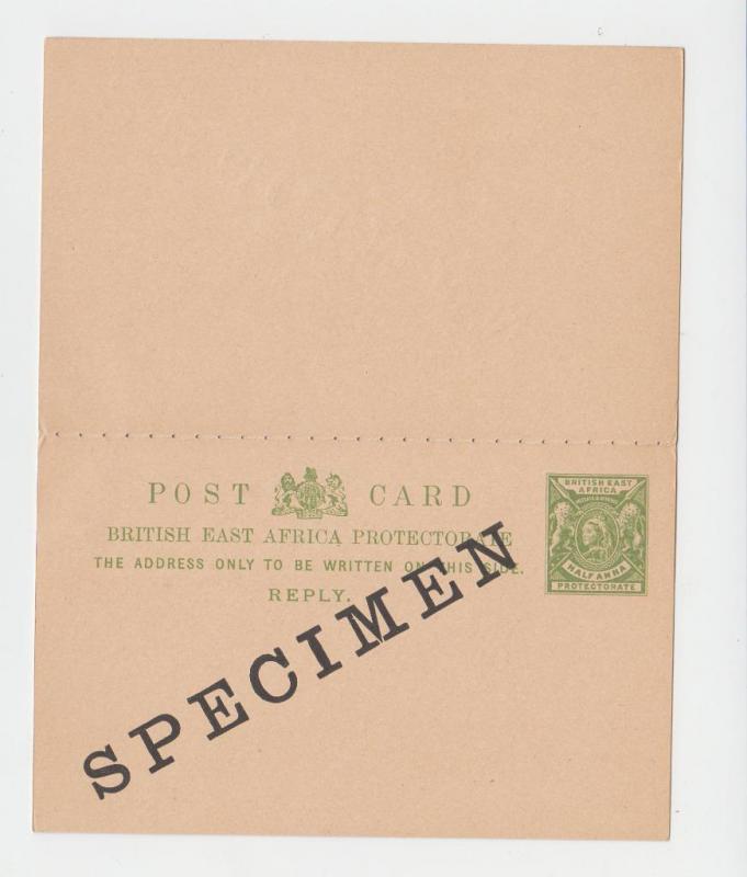 BRITISH EAST AFRICA, QV  ½a SPECIMEN REPLY PAID CARD H&G#9 (SEE BELOW)