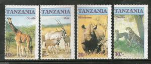 Tanzania 1986 Endangered Wild Life Giraffe Cheetah Rhinoceros Animals MNH # 176