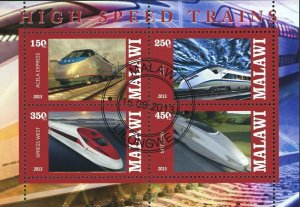 Malawi High Speed Train Transportation Souvenir Sheet Stamps