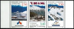 Andorra French #424 Strop of 3 MNH - Skiing in Andorra (1993)