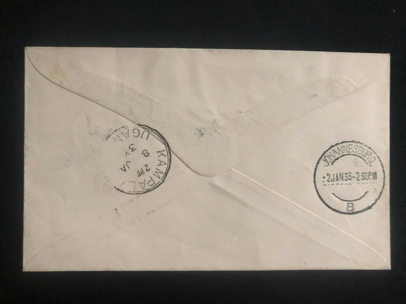 1933 Durban South Africa First Flight Airmail Cover to Kampala Uganda KUT