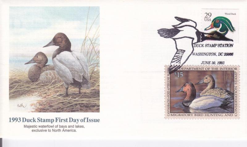 FDC: 1993, Duck Stamp Sc# RW-60, Fleetwood Cachet, Jun 30, 1993 (20574)