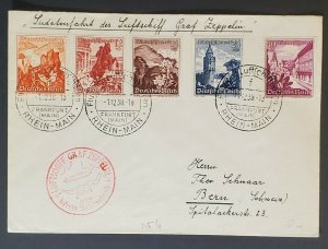 1938 Germany LZ 127 Graf Zeppelin II Rhein Main Multi Franking Air Mail Cover