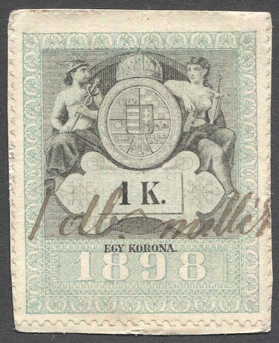 HUNGARY 1898 1kr Revenue Bft 176 Used on piece, Unlisted Watermark Error