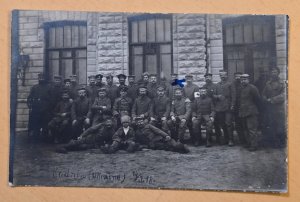 WWI German Soldiers Red Cross w Ukrainian Boy Kodnia Ukraine 1918 Photo Postcard