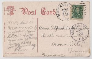 1c Green #300 mailed Wrightsville PA 1907 Mont Alto PA rec.