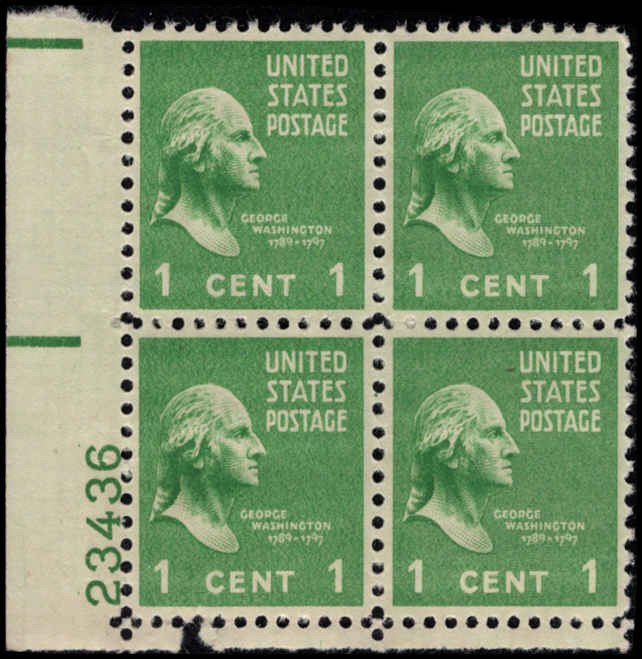 US #804 WASHINGTON MNH LL PLATE BLOCK #23436 DURLAND $1.25