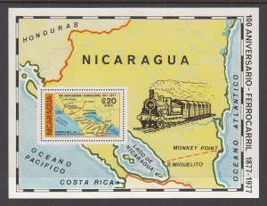 Nicaragua C941 Train Map Souvenir Sheet MNH VF