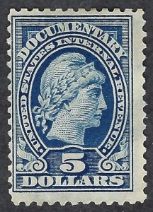 United States #R244 $5 Documentary (1917-33). Blue. VF centering. Unused. NG