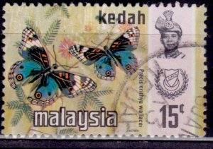 Malaysia - Kedah, 1971, Butterflies, 15c, sw#129, used