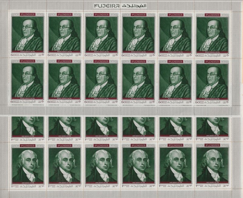 FUJEIRA MI 485-94 NH issue of 1972 - MINISHEETS OF 12 - AMERICAN HISTORY