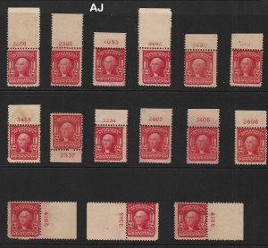 1903 Sc 319 MNH plate number single, Hebert CV $56 each