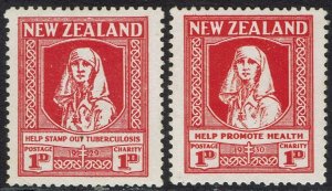 NEW ZEALAND 1929 - 30 HEALTH STAMPS 1D +1D BOTH INSCRIPTIONS